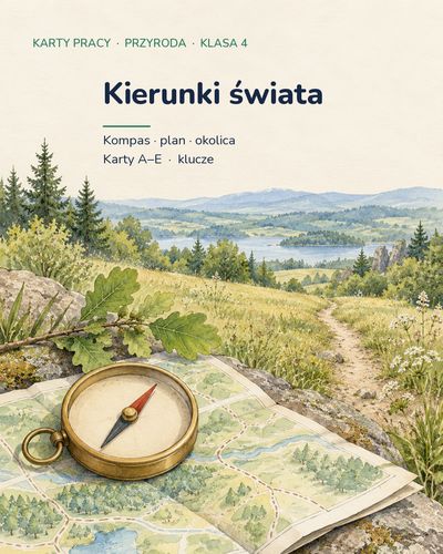 Kierunki świata — 5 kart pracy z przyrody, klasa 4, z kluczem — okładka
