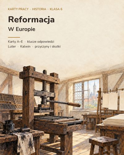 Reformacja w Europie — 5 kart pracy z historii, klasa 6, z kluczem — okładka
