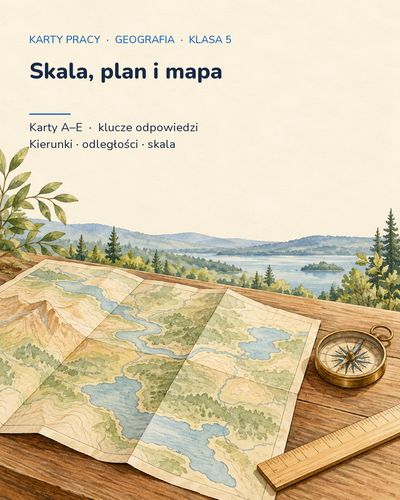 Skala, plan i mapa — 5 kart pracy z geografii, klasa 5, z kluczem — okładka