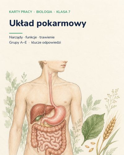 Układ pokarmowy — 5 kart pracy z biologii, klasa 7, z kluczem — okładka