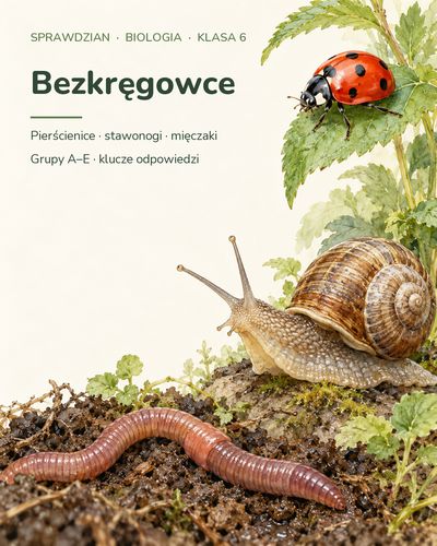Bezkręgowce — sprawdzian z biologii, klasa 6, grupy A–E — okładka