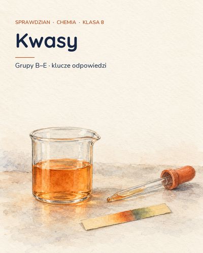 Kwasy — sprawdzian z chemii, klasa 8, grupy A–E — okładka