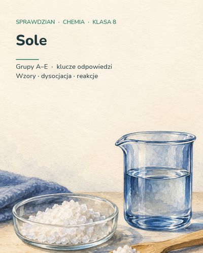 Sole — sprawdzian z chemii, klasa 8, grupy A–E — okładka
