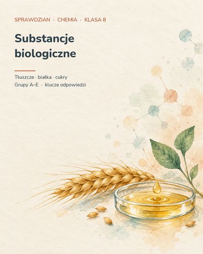 Substancje biologiczne — sprawdzian z chemii, klasa 8, grupy A–E — okładka