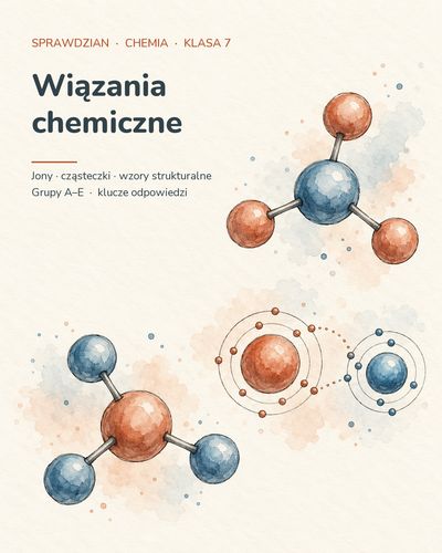 Wiązania chemiczne — sprawdzian z chemii, klasa 7, grupy A–E — okładka