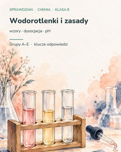 Wodorotlenki i zasady — sprawdzian z chemii, klasa 8, grupy A–E — okładka
