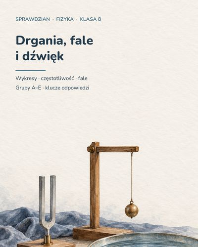 Drgania, fale i dźwięk — sprawdzian z fizyki, klasa 8, grupy A–E — okładka