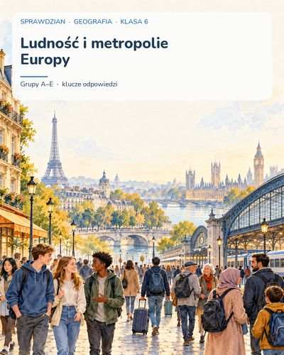 Ludność i metropolie Europy — sprawdzian, klasa 6, grupy A–E — okładka