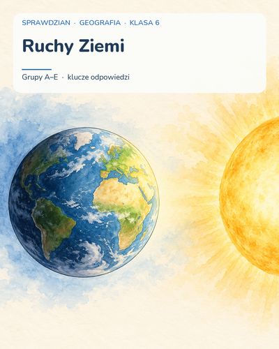 Ruchy Ziemi — sprawdzian z geografii, klasa 6, grupy A–E — okładka