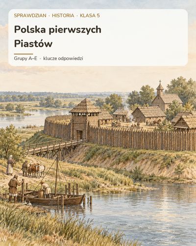 Polska pierwszych Piastów — sprawdzian z historii, klasa 5, grupy A–E — okładka