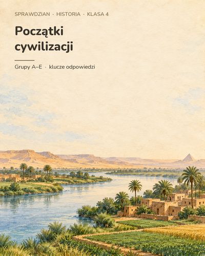 Początki cywilizacji — sprawdzian z historii, klasa 4, grupy A–E — okładka