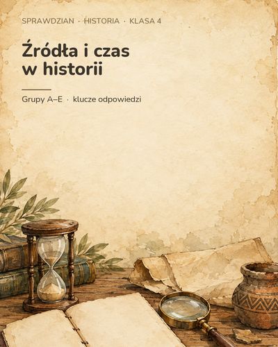 Źródła i czas w historii — sprawdzian z historii, klasa 4, grupy A–E — okładka