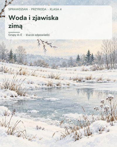 Woda i zjawiska zimą — sprawdzian z przyrody, klasa 4, grupy A–E — okładka