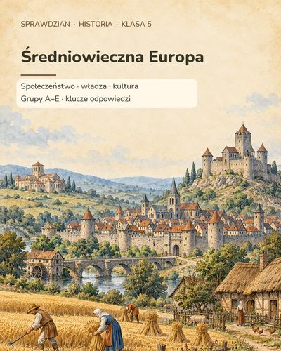 Średniowieczna Europa — sprawdzian z historii, klasa 5, grupy A–E — okładka