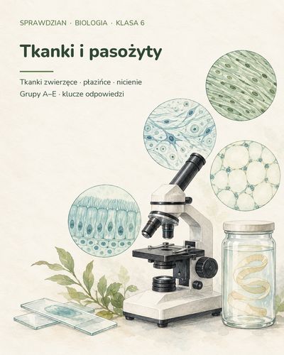 Tkanki i pasożyty — sprawdzian z biologii, klasa 6, grupy A–E — okładka
