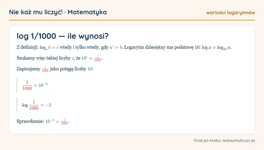 log 1/1000 — wyprowadzenie wartości krok po kroku