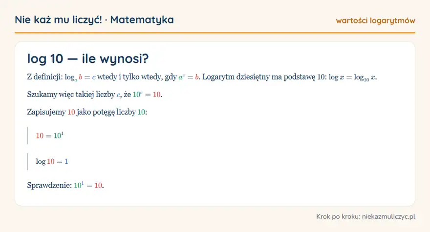 log 10 — wyprowadzenie wartości krok po kroku