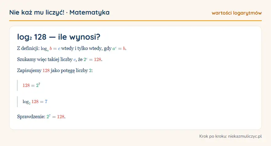 log₂ 128 — wyprowadzenie wartości krok po kroku