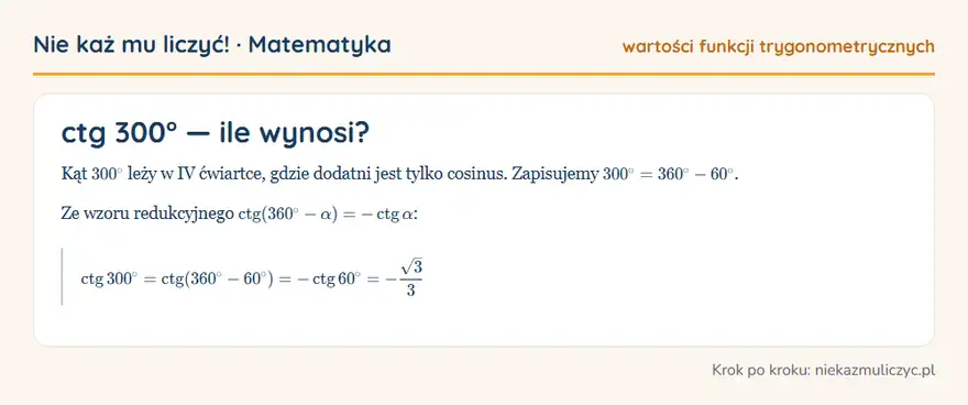 ctg 300° — wyprowadzenie wartości krok po kroku