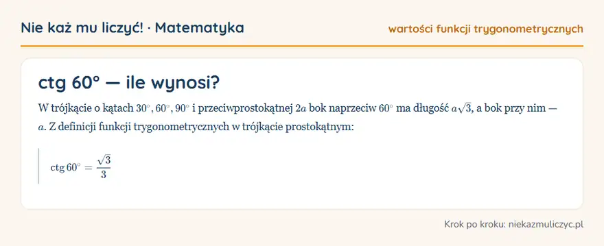 ctg 60° — wyprowadzenie wartości krok po kroku