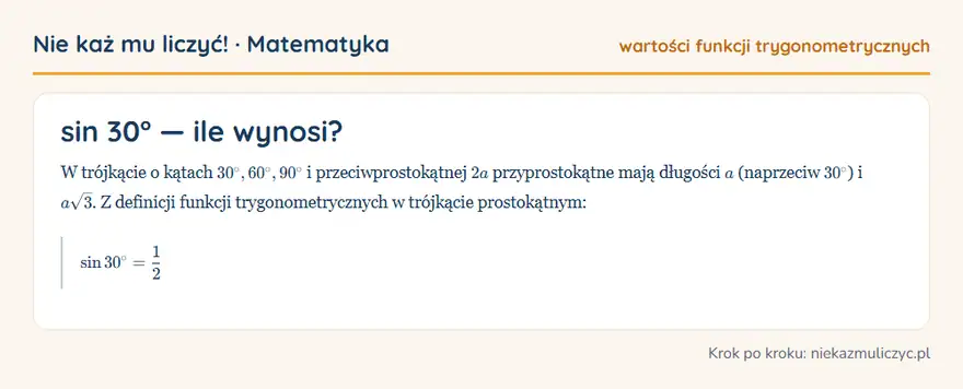 sin 30° — wyprowadzenie wartości krok po kroku