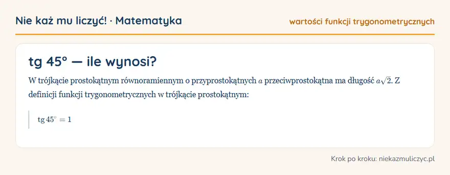 tg 45° — wyprowadzenie wartości krok po kroku