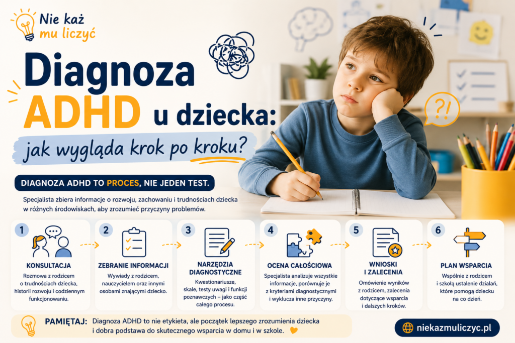 diagnoza adhd u dziecka krok po kroku infografika
