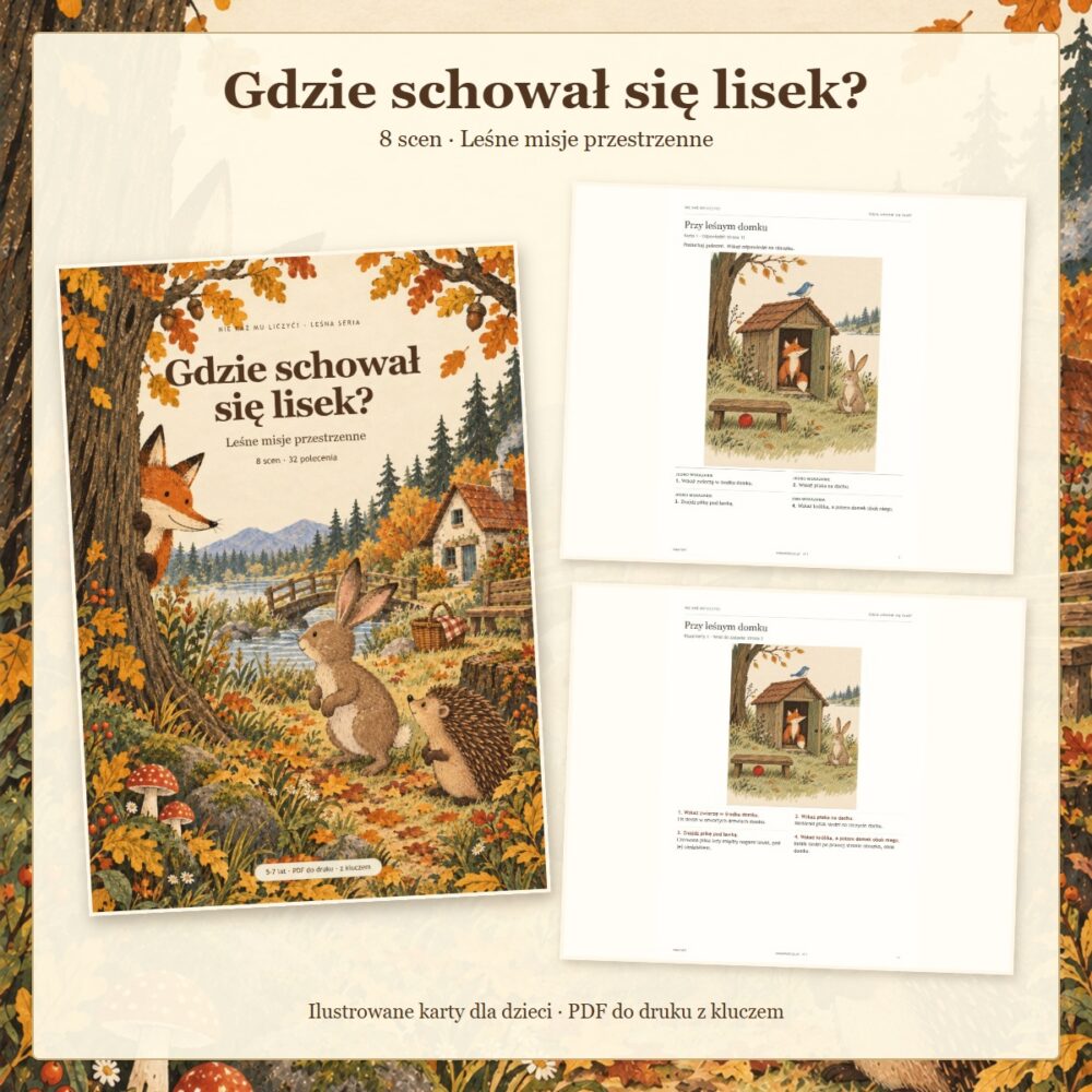 Gdzie schował się lisek? — okładka i aktualne przykładowe karty