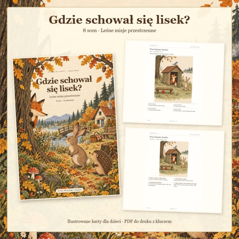 Gdzie schował się lisek? — okładka i aktualne przykładowe karty