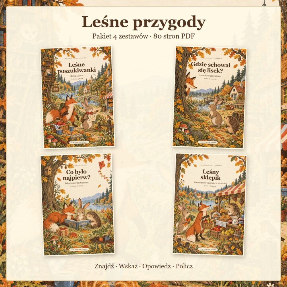 Leśne przygody — cztery ilustrowane książeczki w pakiecie PDF