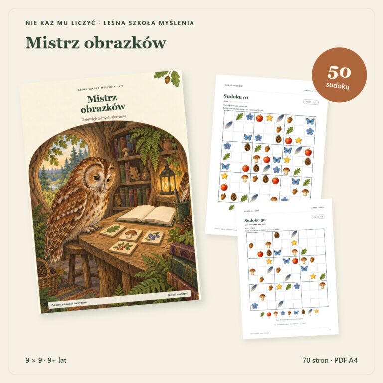 Mistrz obrazków — okładka i przykładowe sudoku, 70 stron z wycinankami