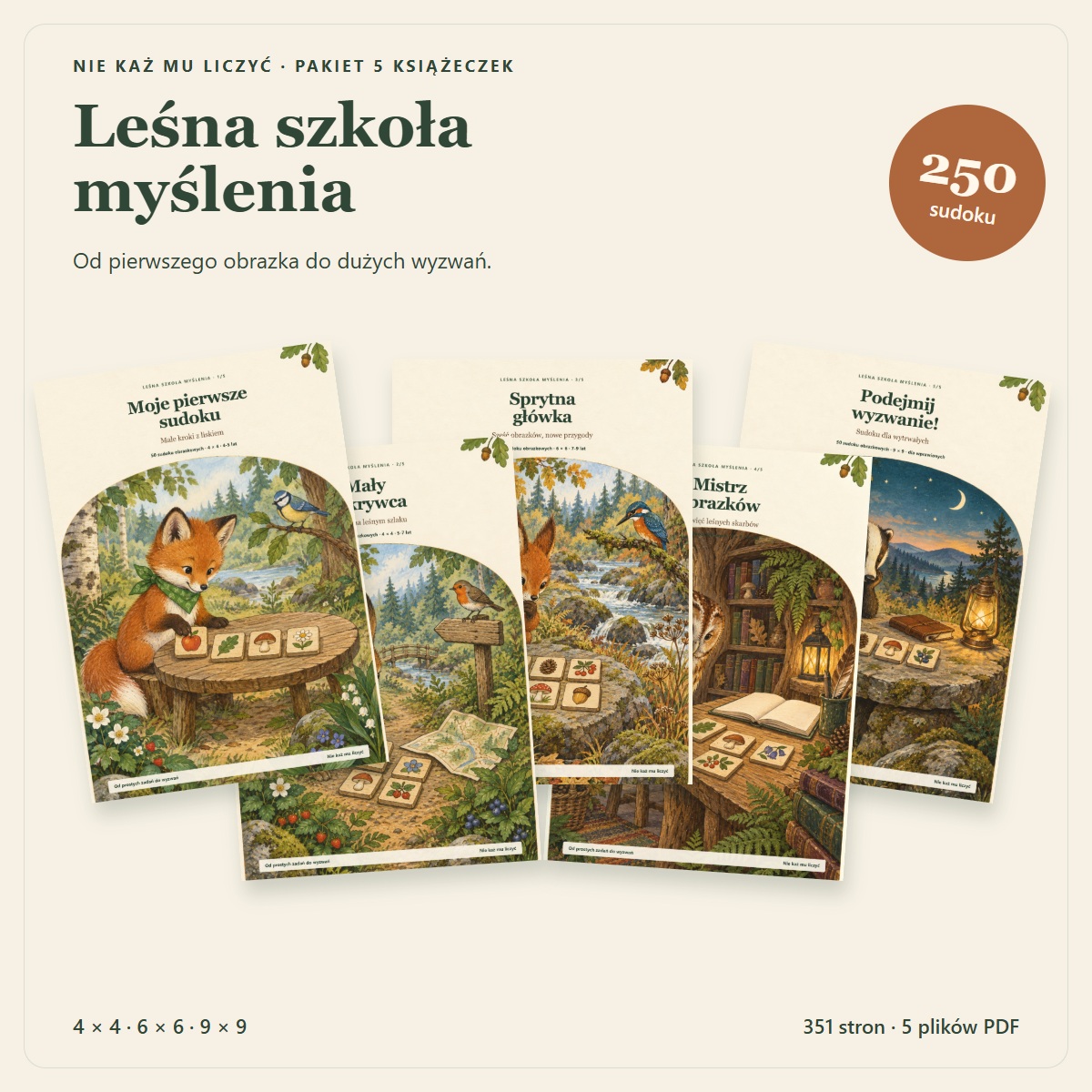 Leśna szkoła myślenia — pięć książeczek sudoku obrazkowego