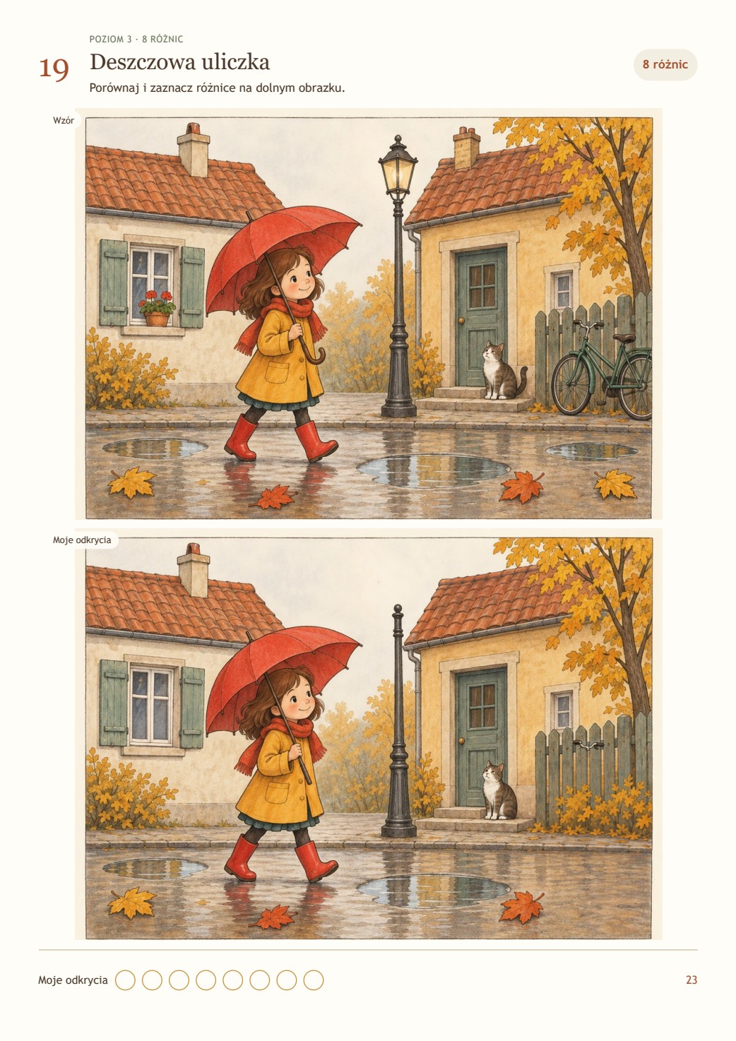 Deszczowa uliczka — przykładowa zagadka znajdź różnice