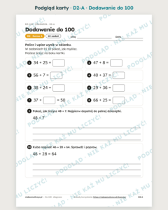 Dodawanie i odejmowanie do 100 – karty obserwacji i ćwiczeń PDF — przykładowa karta pracy 1