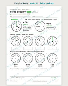 Zegar krok po kroku – 16 kart PDF — przykładowa karta pracy 1