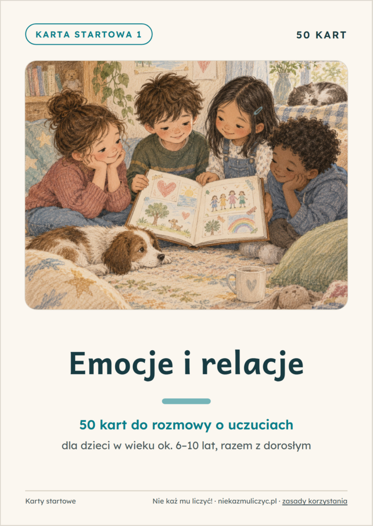 Okładka zestawu 50 kart emocji dla dzieci – rysunkowa ilustracja dzieci