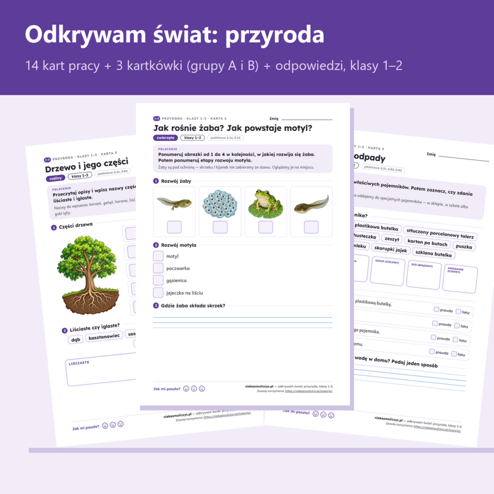 Odkrywam świat: przyroda, klasy 1–2 — karty pracy PDF