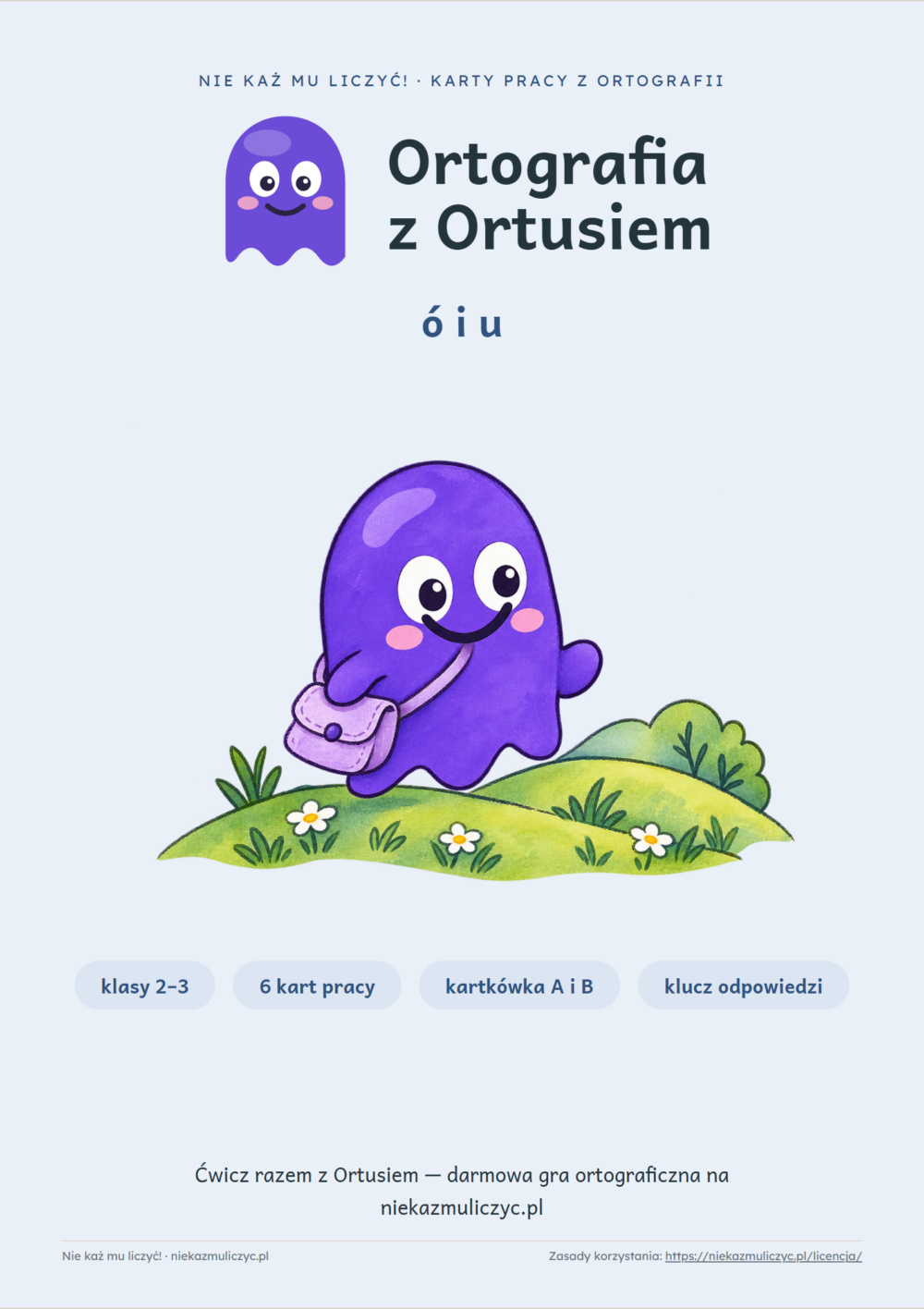 Ortografia z Ortusiem: ó i u — karty pracy i kartkówki, klasy 2–3 — okładka