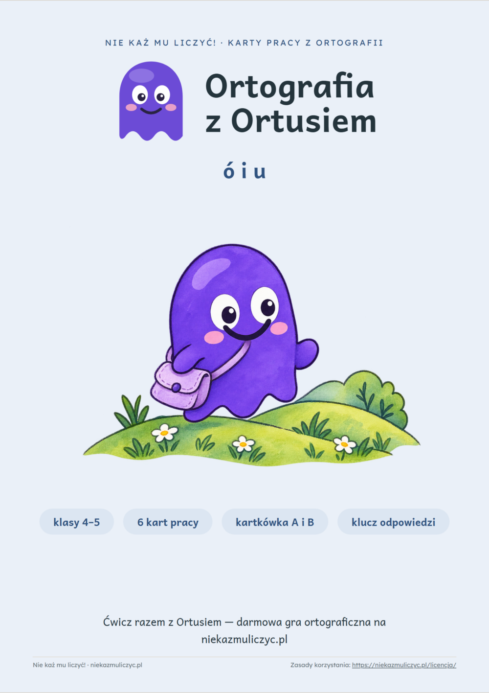 Ortografia z Ortusiem: ó i u — karty pracy i kartkówki, klasy 4–5 — okładka