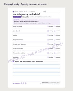 Sporty zimowe – podgląd czwartej karty pracy