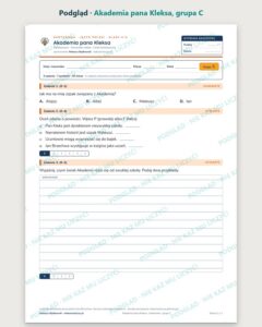„Akademia pana Kleksa” — kartkówka z lektury, klasy 4–6, grupy A–E — podgląd, grupa C
