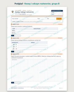 Kwasy i odczyn roztworów — kartkówka z chemii, klasa 8, grupy A–E — podgląd, grupa B