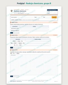 Reakcje chemiczne — kartkówka z chemii, klasa 7, grupy A–E — podgląd, grupa B