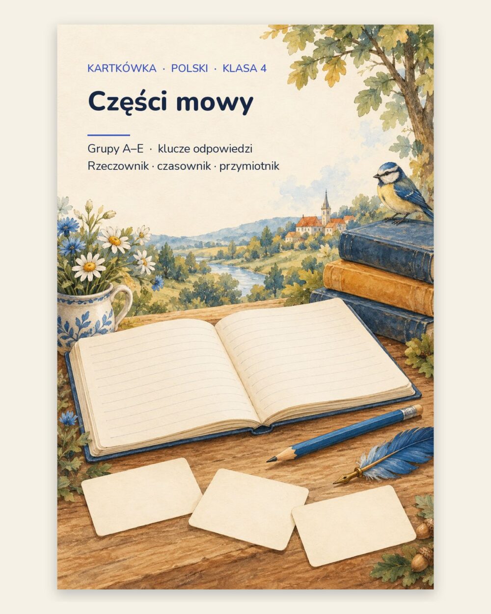 Części mowy — kartkówka z polskiego, klasa 4, grupy A–E — okładka