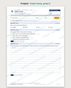 Części mowy — kartkówka z polskiego, klasa 4, grupy A–E — podgląd, grupa C