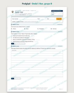 „Dedal i Ikar” — kartkówka z lektury, klasy 4–6, grupy A–E — podgląd, grupa B