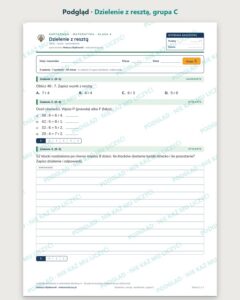 Dzielenie z resztą — kartkówka z matematyki, klasa 4, grupy A–E — podgląd, grupa C