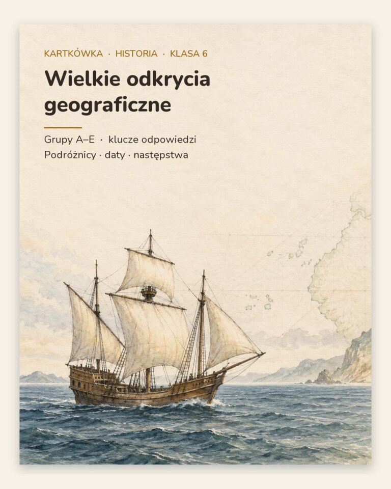 Wielkie odkrycia geograficzne — kartkówka, klasa 6, grupy A–E — okładka