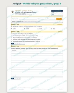Wielkie odkrycia geograficzne — kartkówka, klasa 6, grupy A–E — podgląd, grupa B