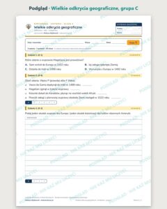 Wielkie odkrycia geograficzne — kartkówka, klasa 6, grupy A–E — podgląd, grupa C